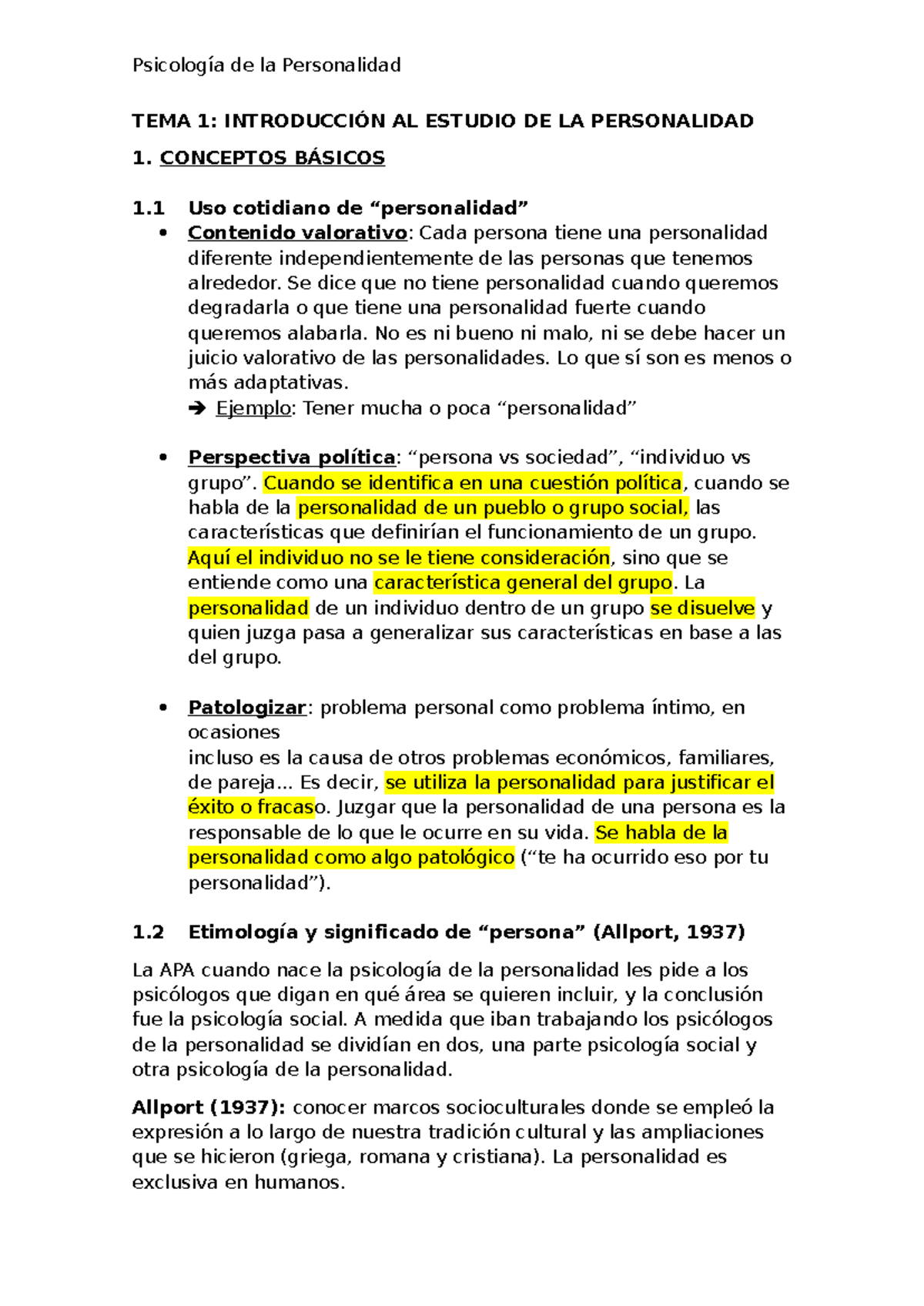 TEMA 1 Introducción al estudio de al personalidad - TEMA 1 ...