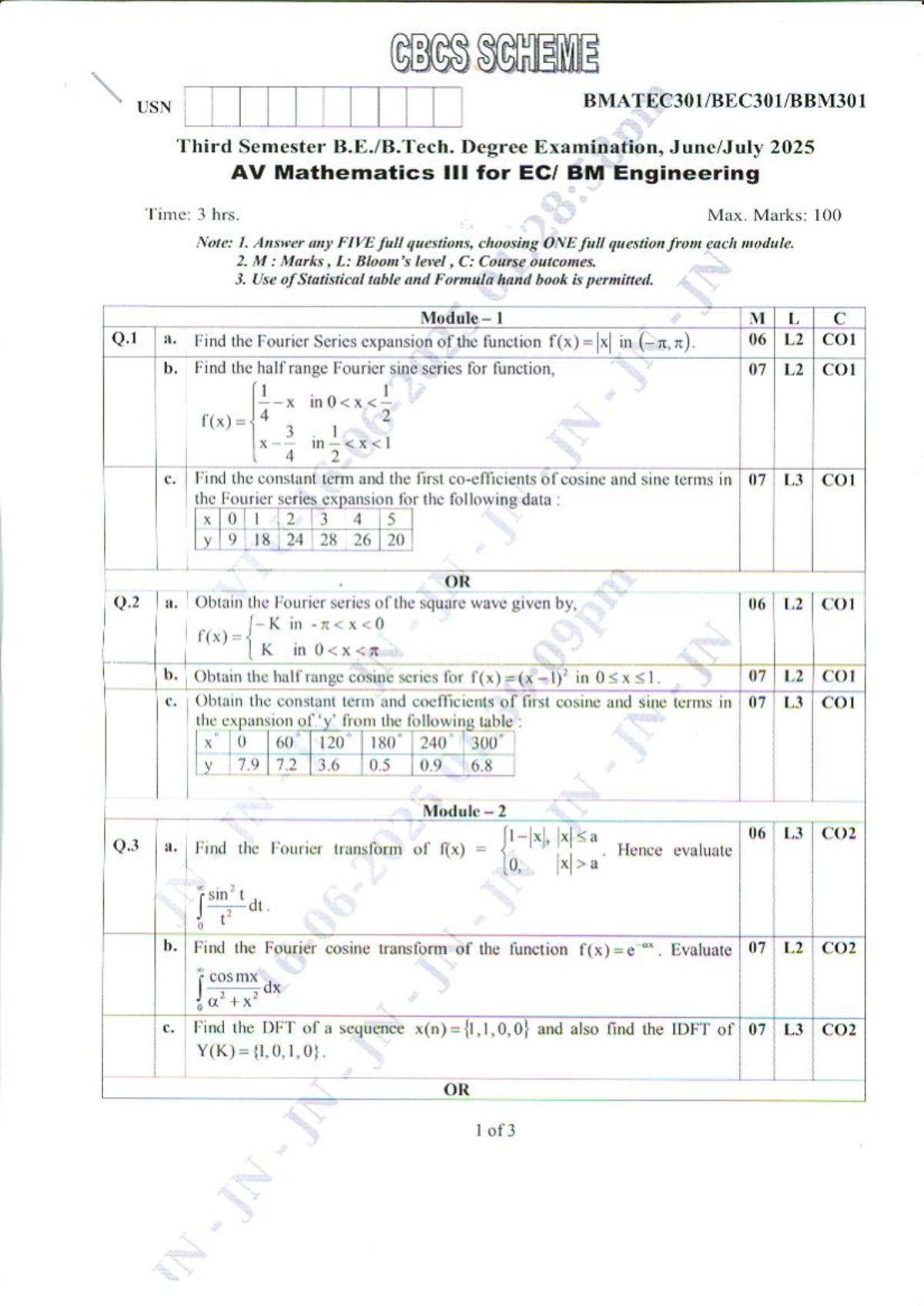 Bmatec 301 - Final Exam Notes on Fourier Series & Transforms - Studocu
