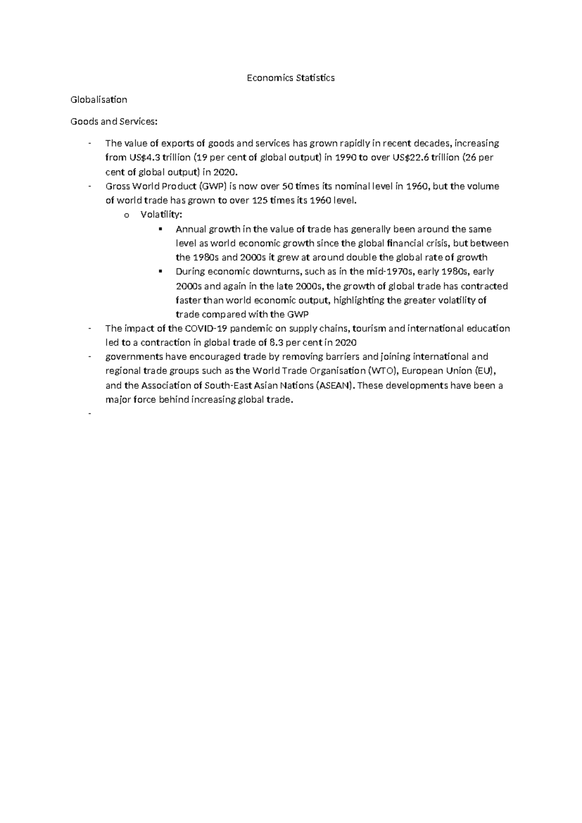ECO 101: Globalisation and Trends in Economic Statistics Analysis - Studocu