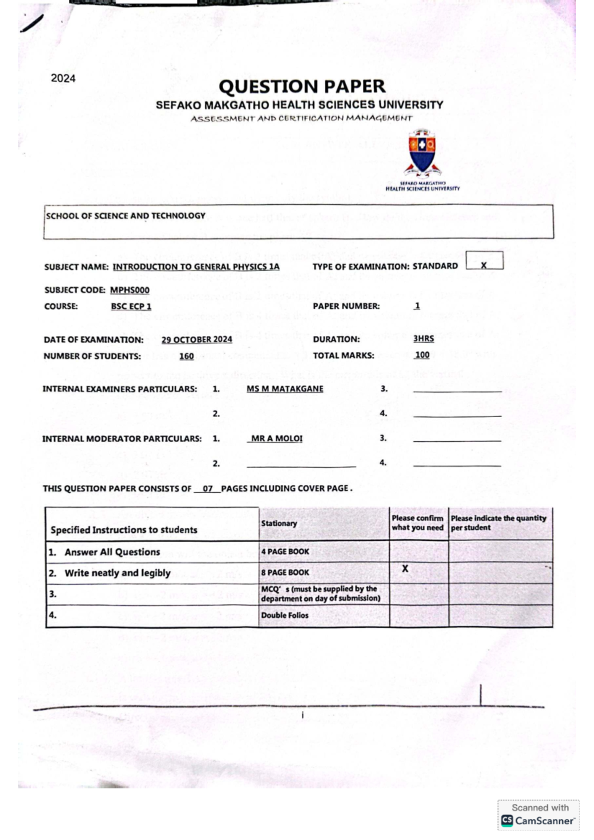 MPHS000 Final Exam 2024 - Introduction to General Physics 1A - Studocu