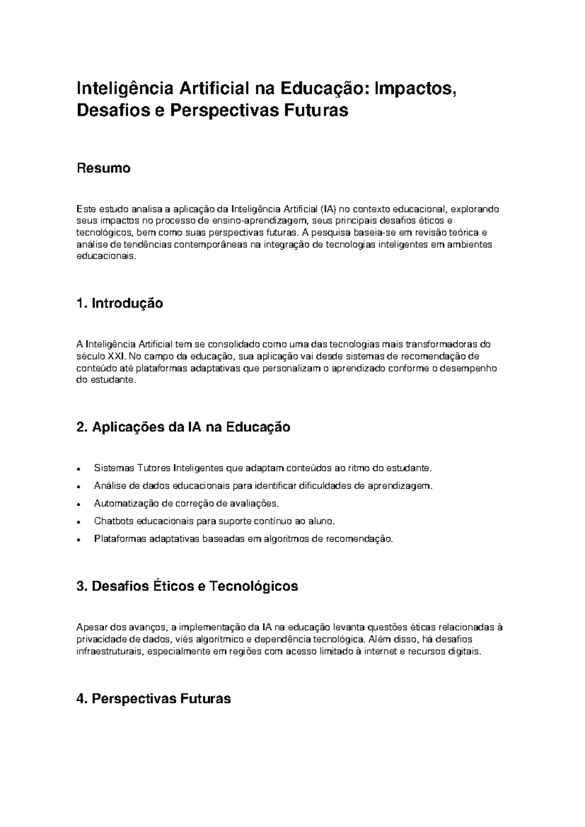 IA na Educação: Impactos, Desafios e Perspectivas Futuras - Estudo ...