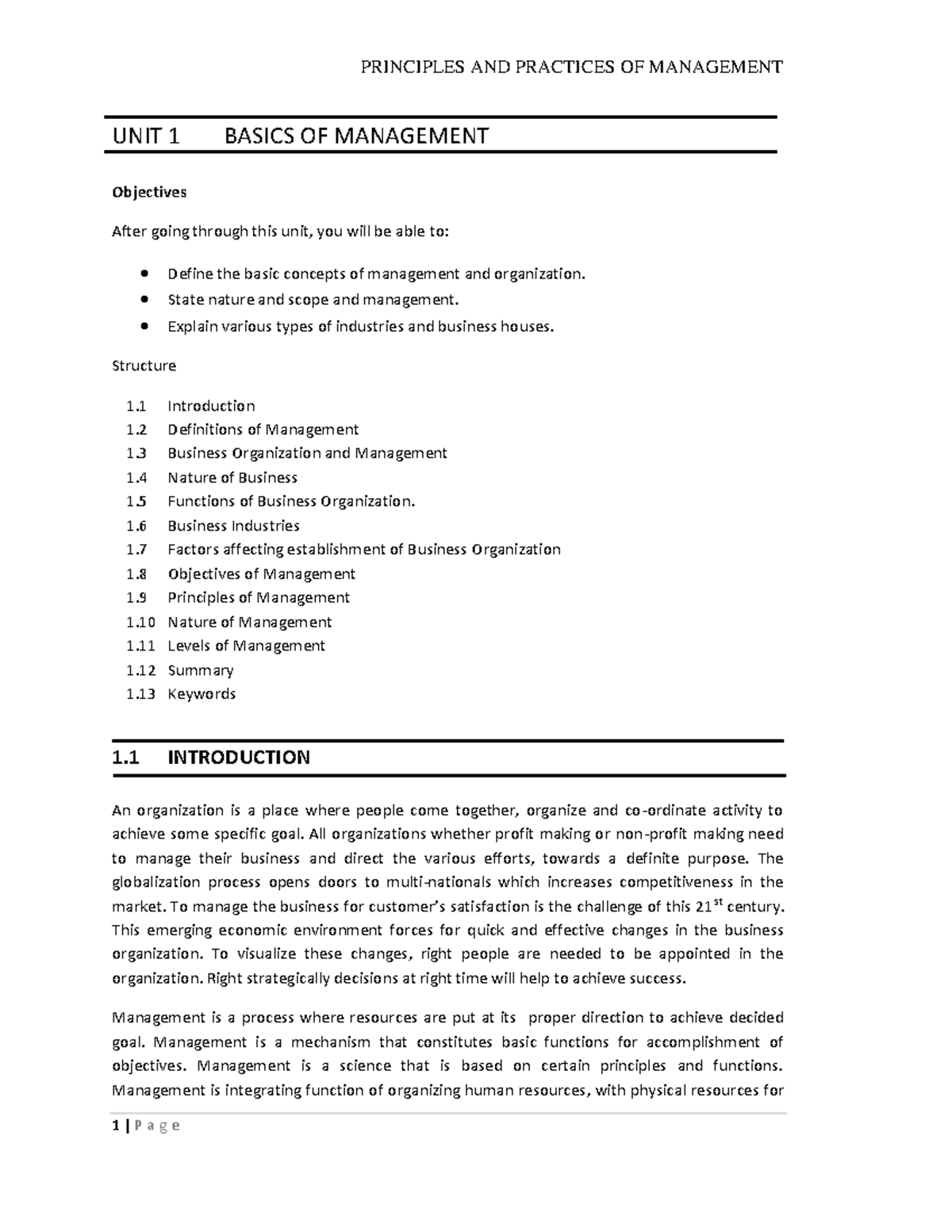 UNIT 1 PDF - Great Notes - UNIT 1 BASICS OF MANAGEMENT Objectives After ...