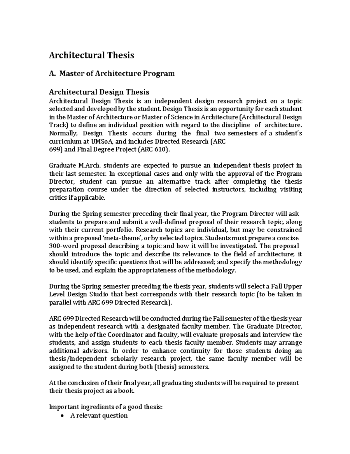 Architectural Thesis Notes: M.Arch & M.Sc.Arch Program Guide - Studocu