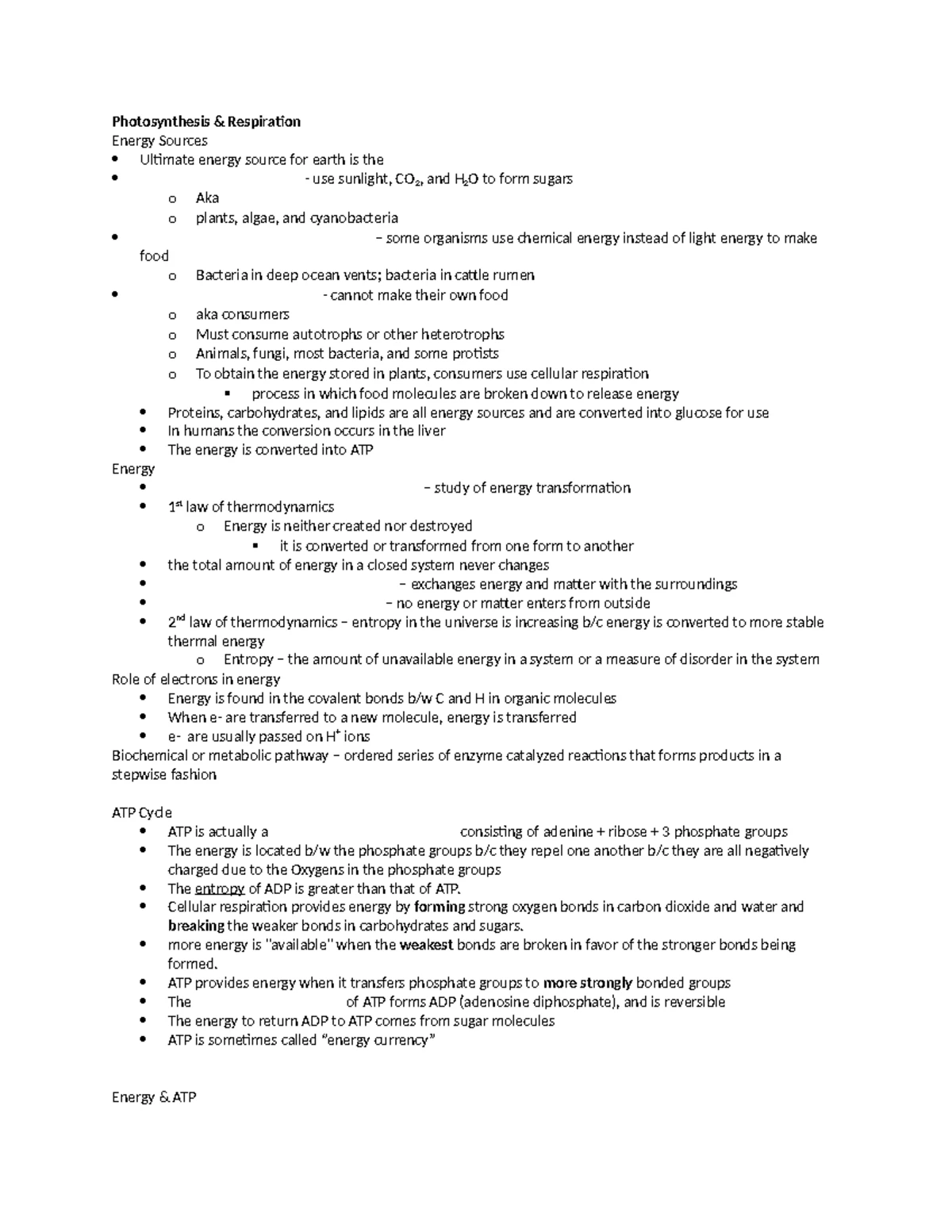 Cellular Respiration: Detailed Notes and Comparisons (Bio 101) - Studocu