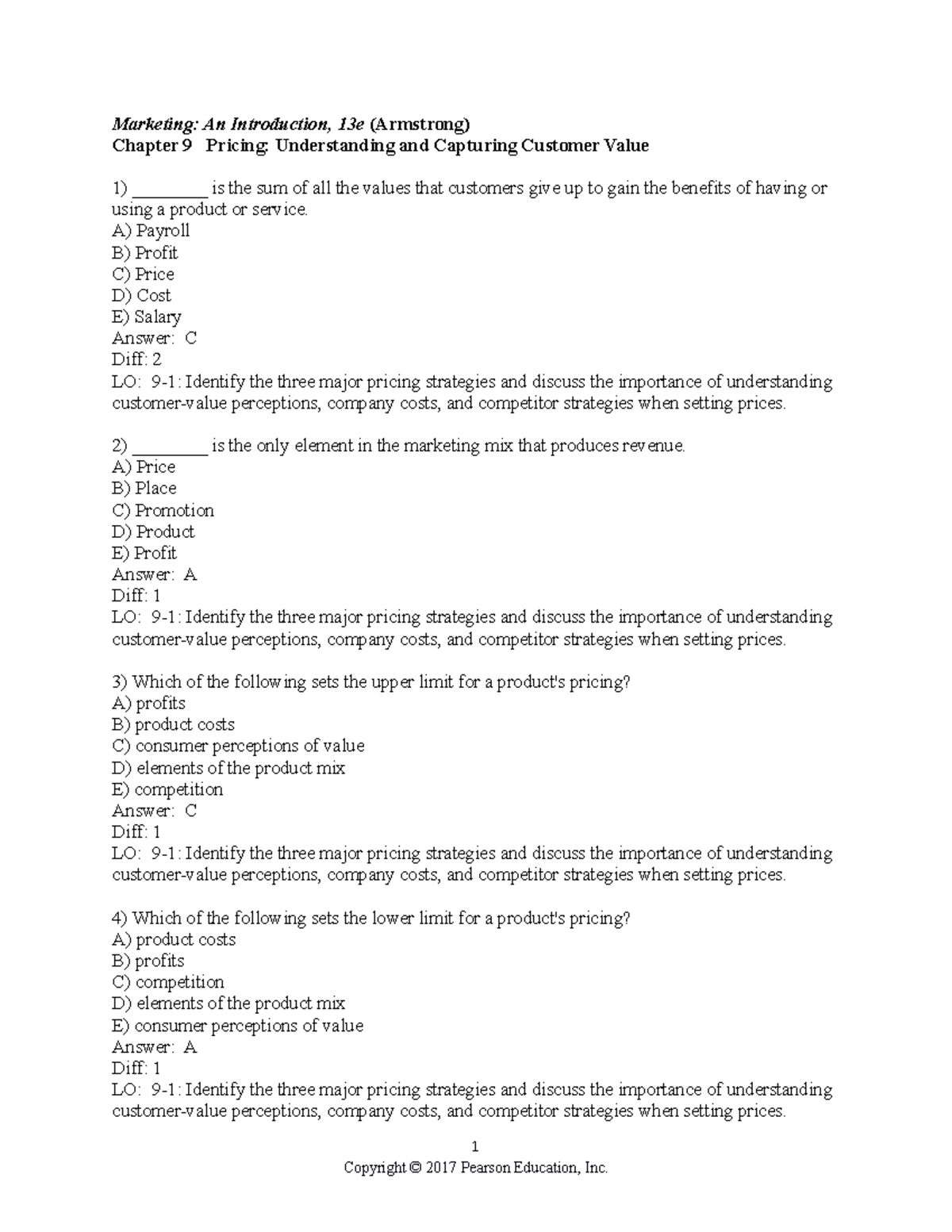 Chapter 9 Pricing Strategies - Test Bank for Marketing 13e - Studocu