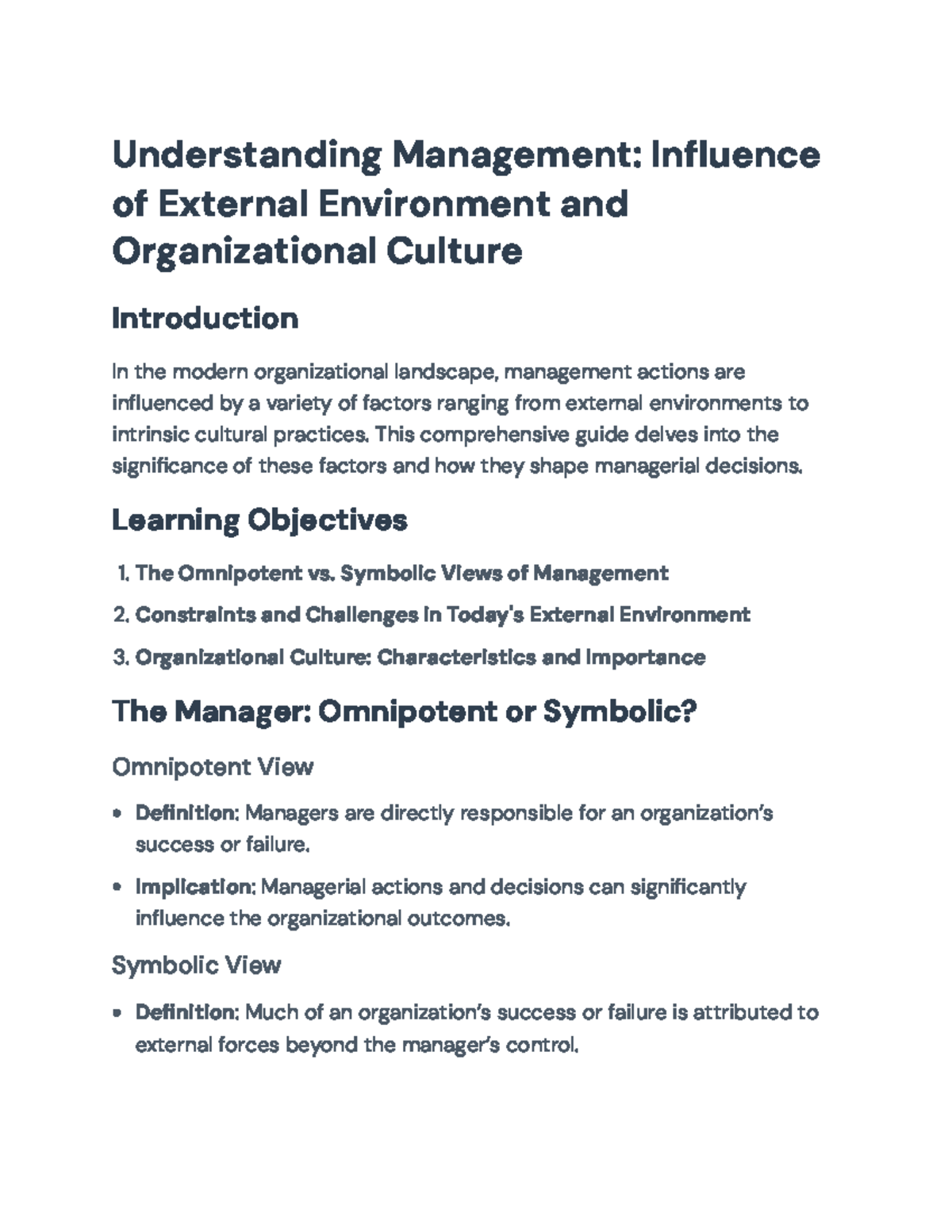 Understanding Management: Impact of Culture & External Environment ...