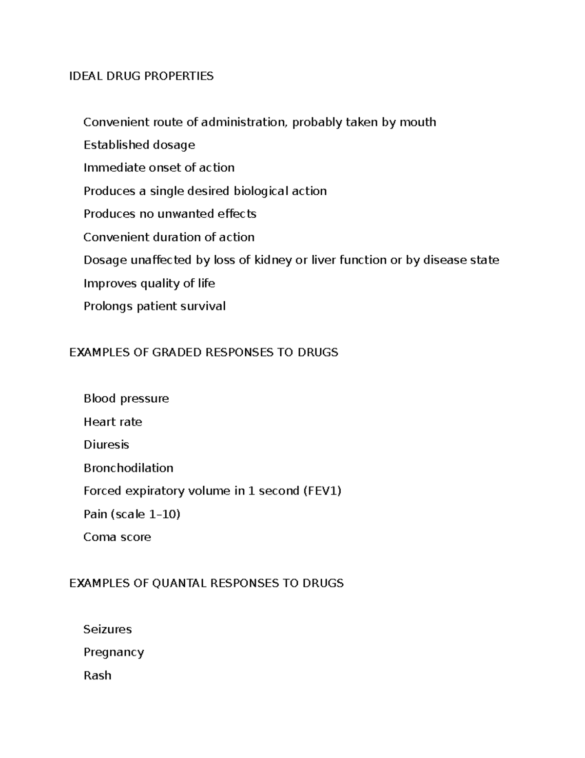 Pharm Week 1 Notes: Ideal Drug Properties and Responses - Studocu