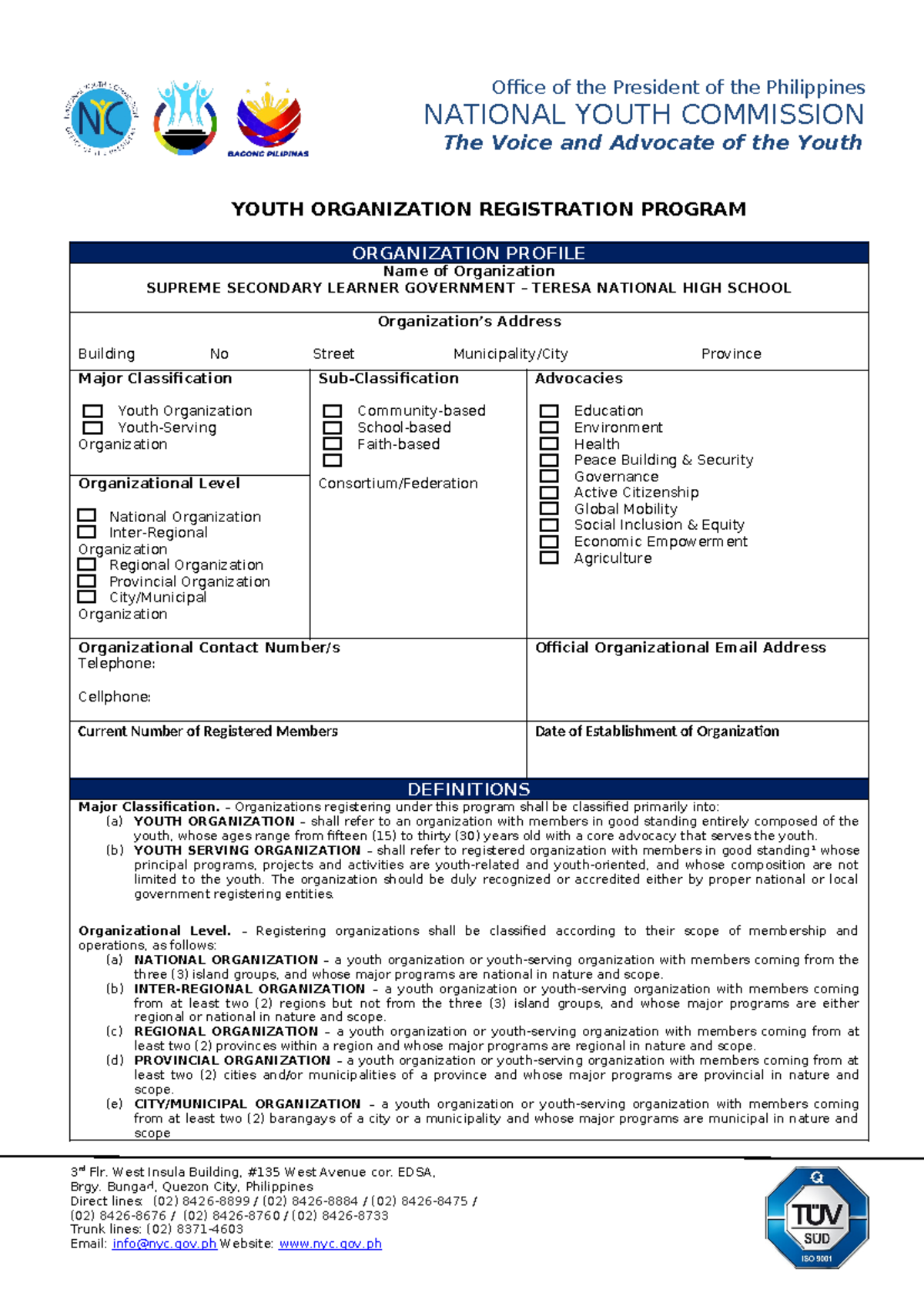 YORP Registration Form 2024: Supreme Secondary Learner Government - Studocu
