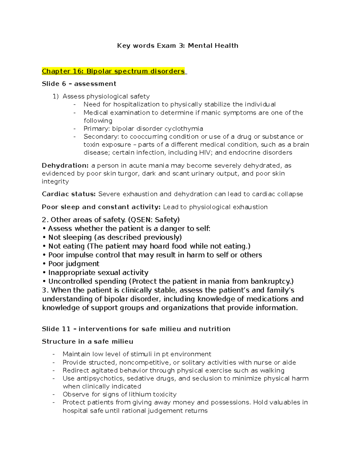 Key words Exam 3 - notes - Key words Exam 3: Mental Health Chapter 16 ...