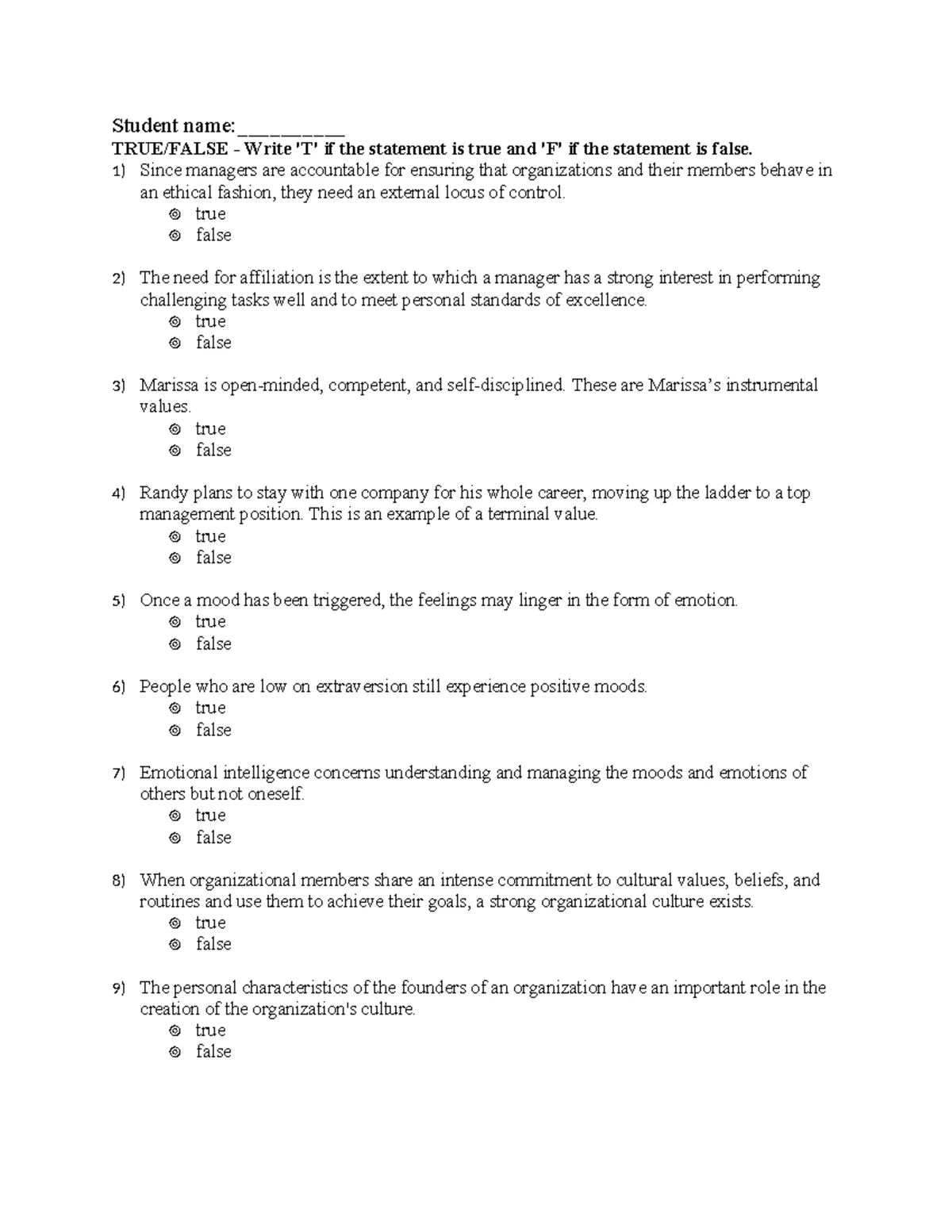 Chapter 4 - True/False & Multiple Choice Questions on Management ...