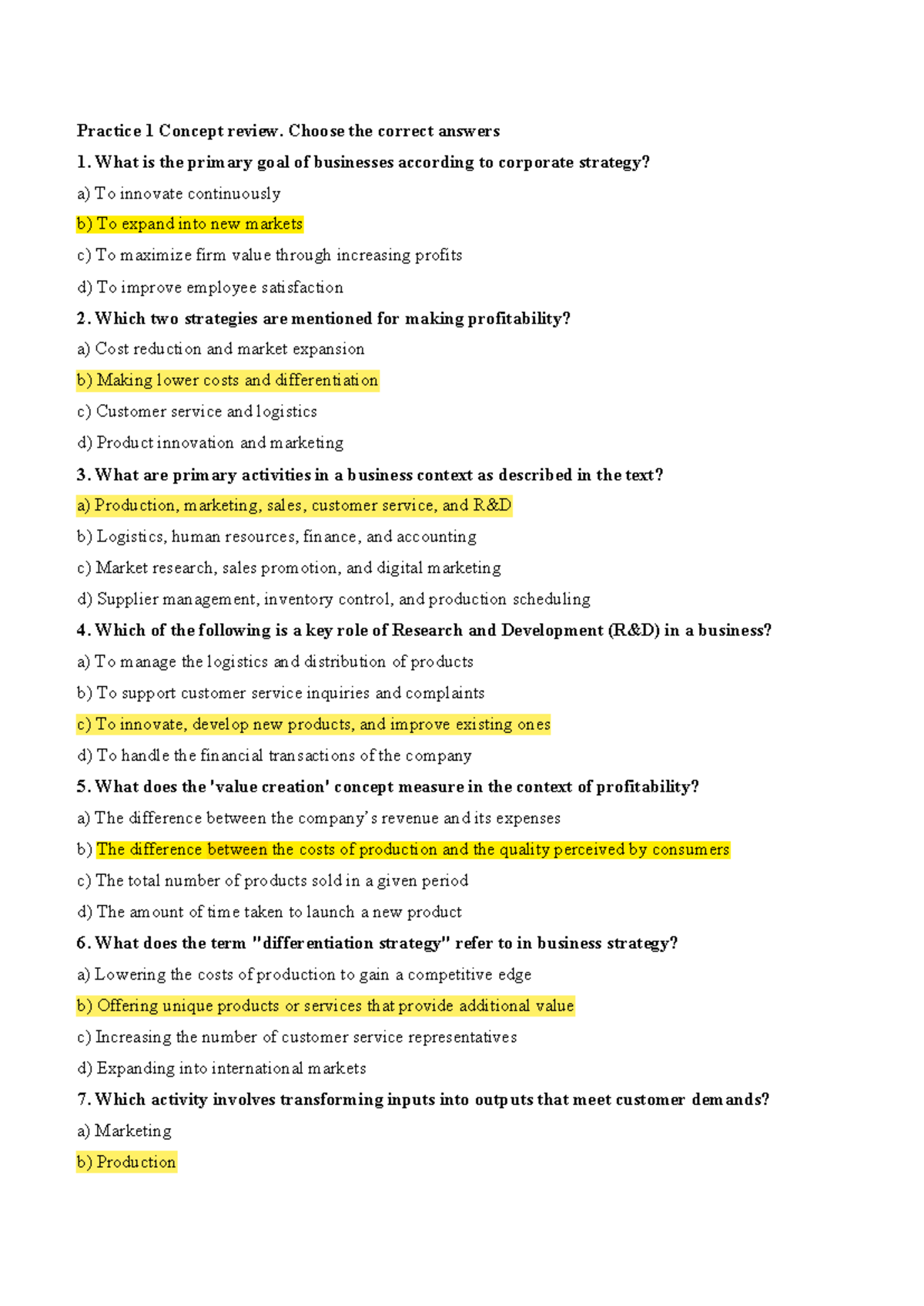 Chapter 5 - Business Strategies Concept Review Quiz - Studocu