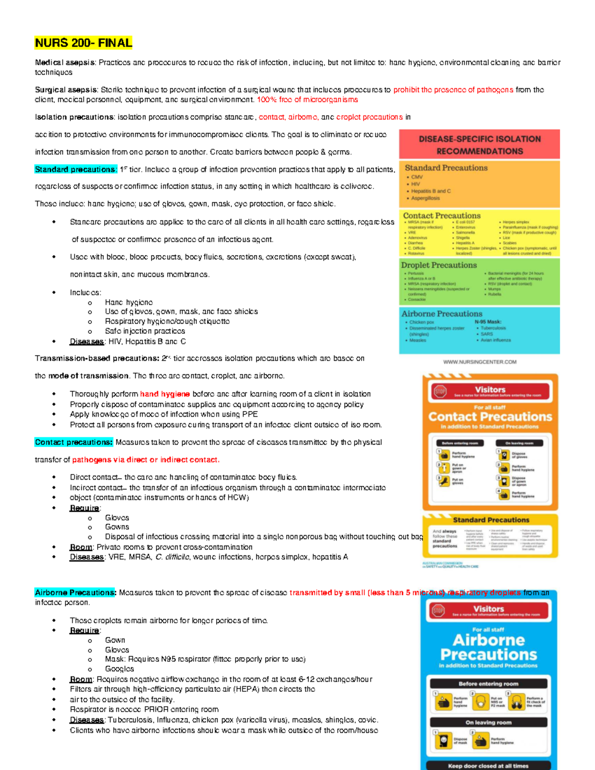 NURS 101 FINAL Study Guide: Infection Control & Nursing Practices - Studocu