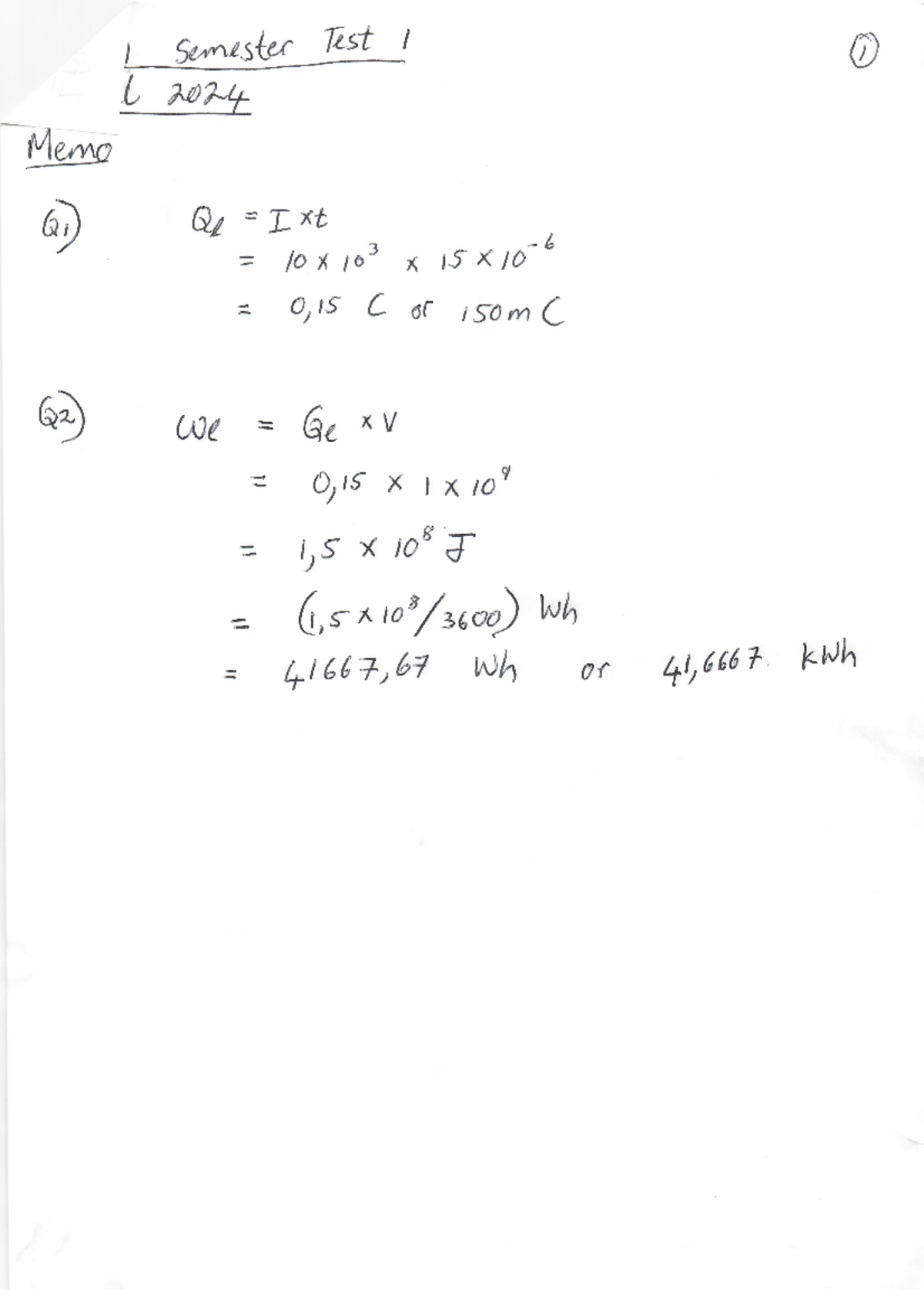 2024EBN111S01 Semester Test 1 Memo - Detailed Solutions and Answers ...