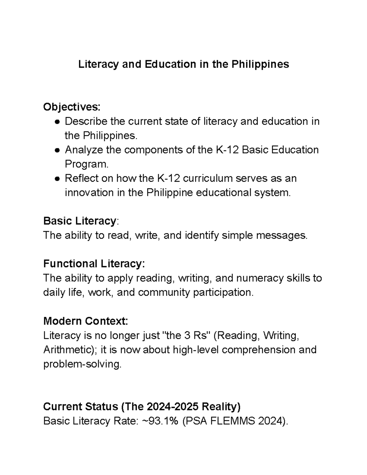 ProfEd 7: Literacy and Education Innovations in the Philippines - Studocu