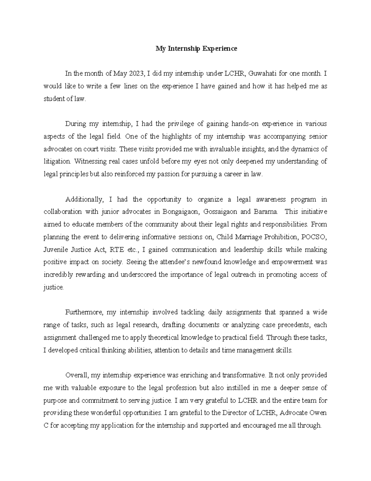 Internship - I am trying improve my practical application - My ...