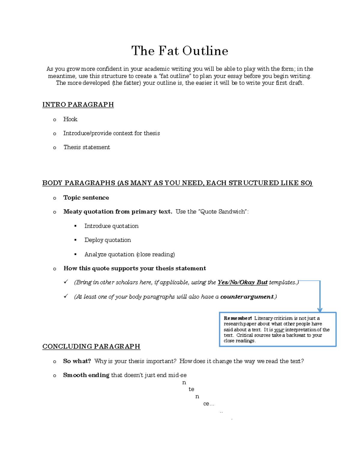 ENG101 Essay Notes: The Fat Outline Structure for Writing - Studocu