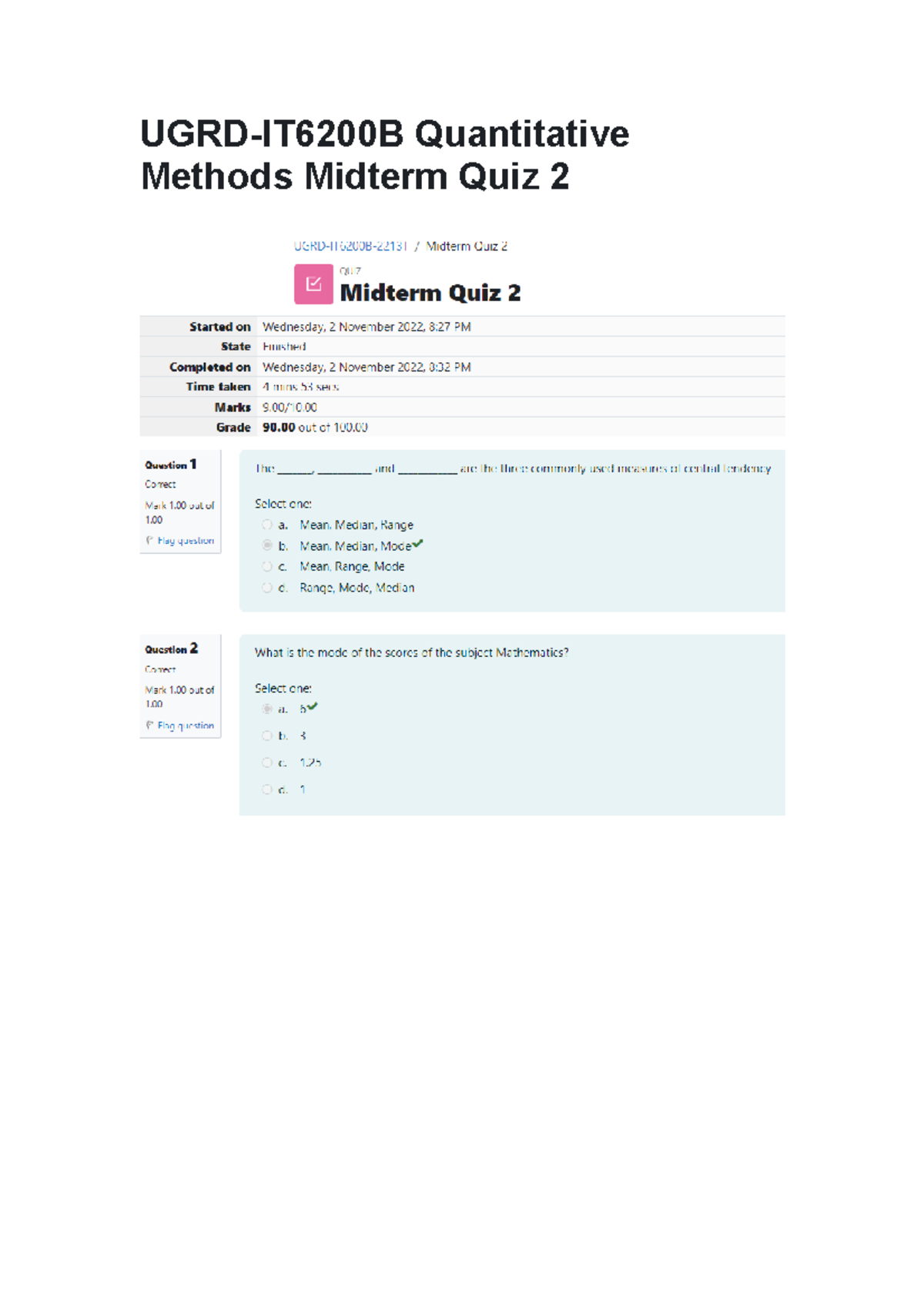 UGRD-IT6200B Midterm Quiz 2 on Quantitative Methods - Studocu