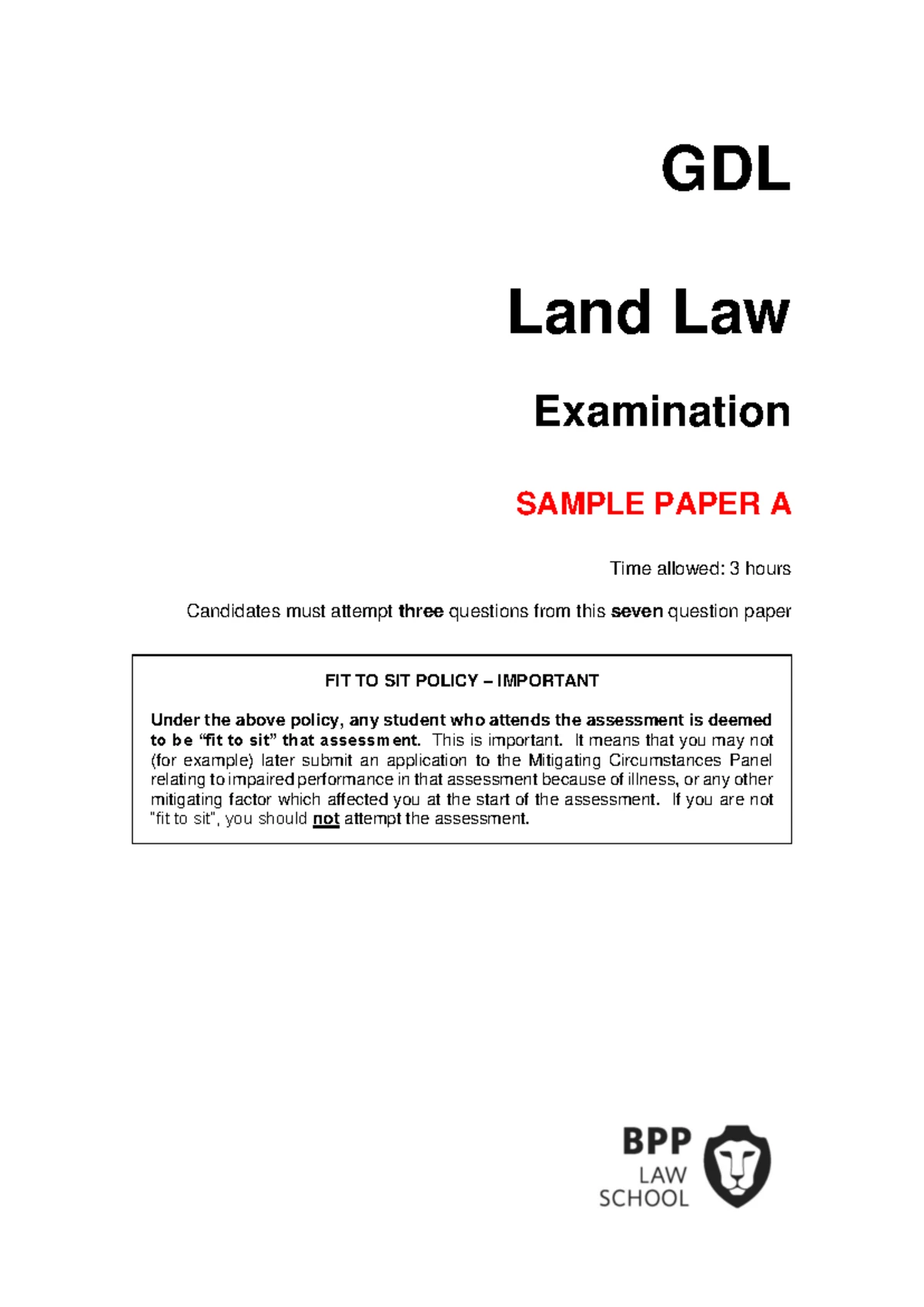 Gdl land past paper 1 - Code: G61 EXAMINATION Land Law DATE: 11 August ...