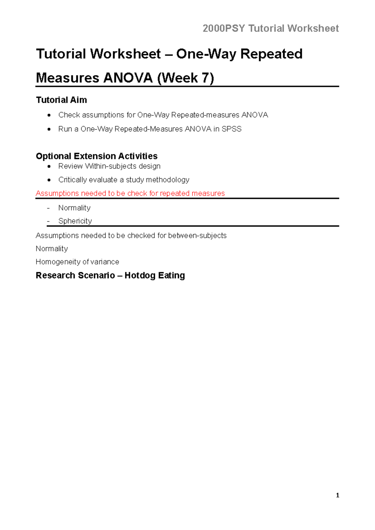 Week 07 - Repeated Measures ANOVA Tutorial Worksheet - Studocu