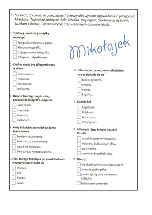 Mikołajek - test czytania ze zrozumieniem - 2. Najmilsza pamiatka