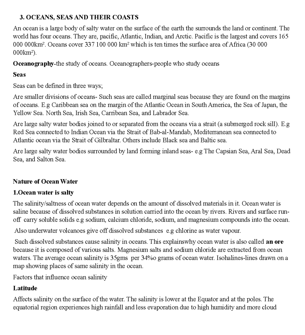 OCEANS REVISION NOTES: Key Concepts of Oceanography and Tide Dynamics ...