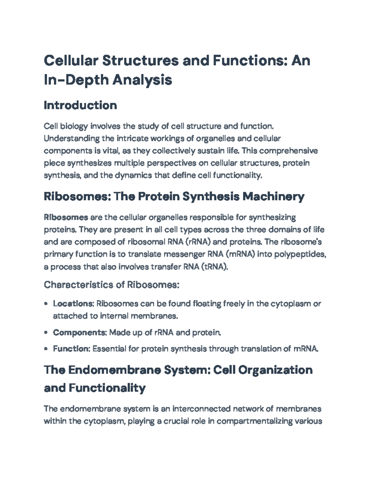 Cellular Structures and Functions: A Comprehensive Study for Bio 101 ...