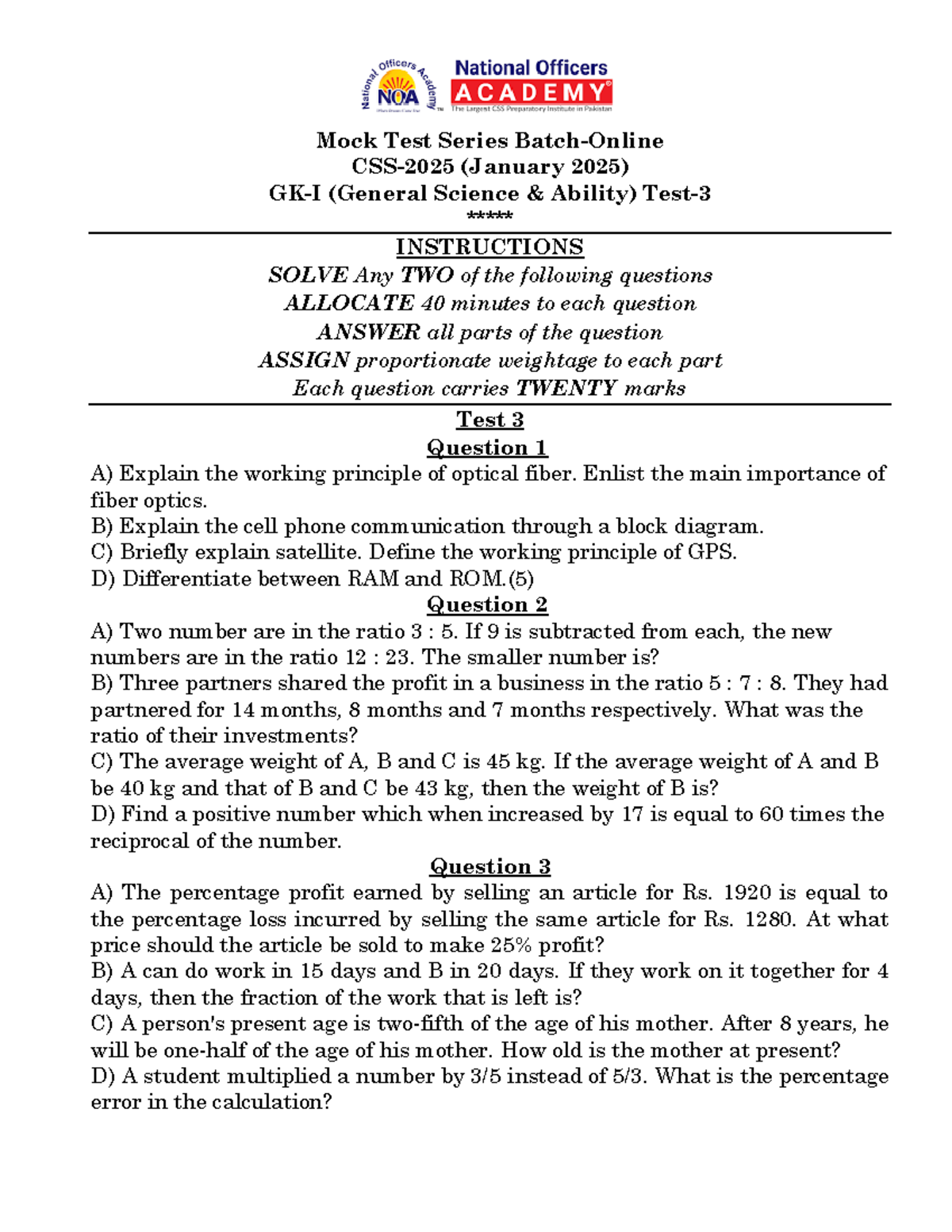 Mock Test Series (Jan 2025) - General Science Ability Questions - Studocu