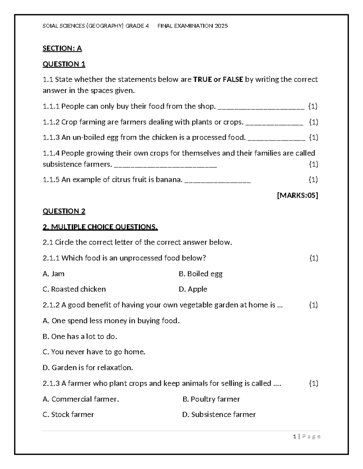 GEOGRAPHY GRADE 4 FINAL EXAMINATION 2025 - TERM 4 QUESTIONS - Studocu