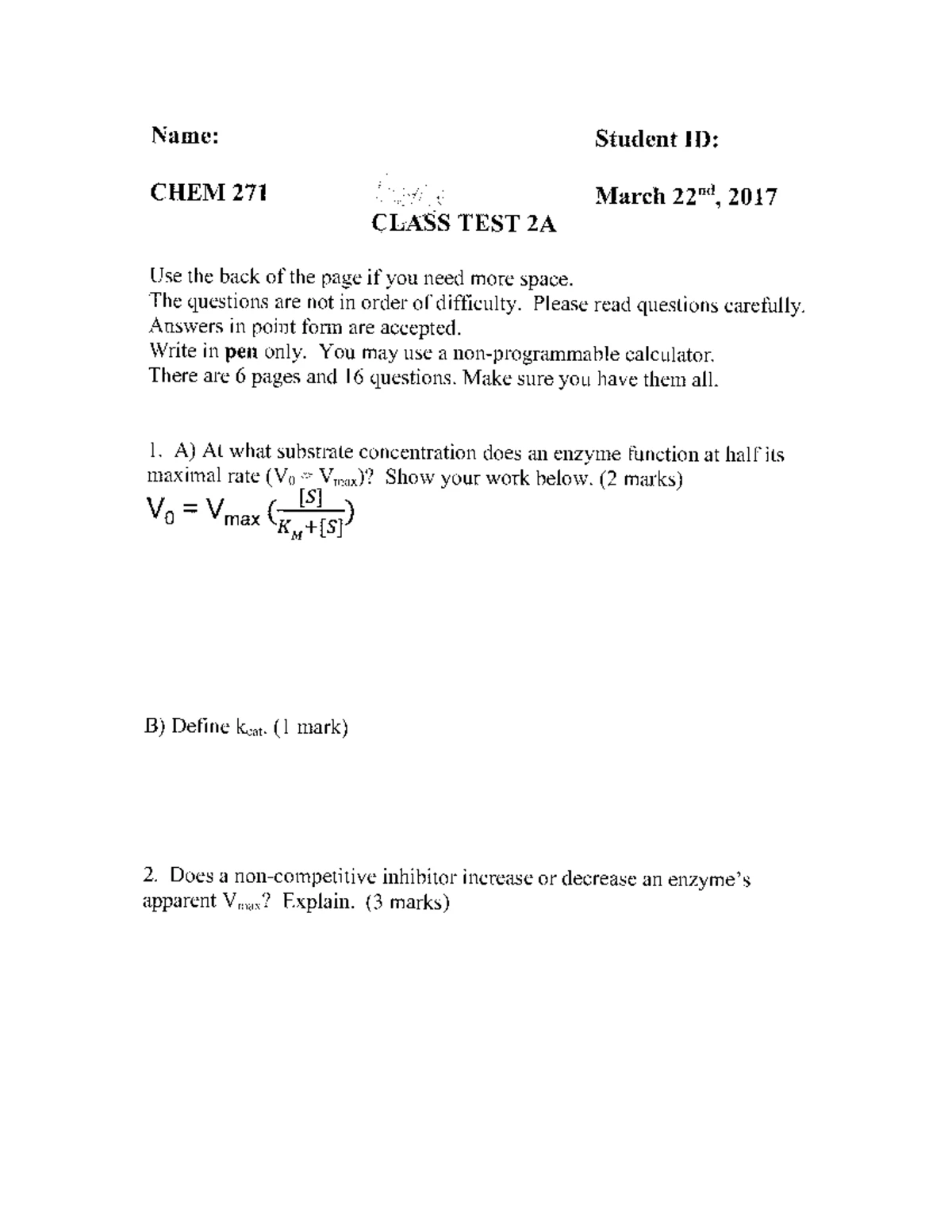Chem 271 (Sec 01) Fall 2024 Final Exam Guidelines and Details - Studocu