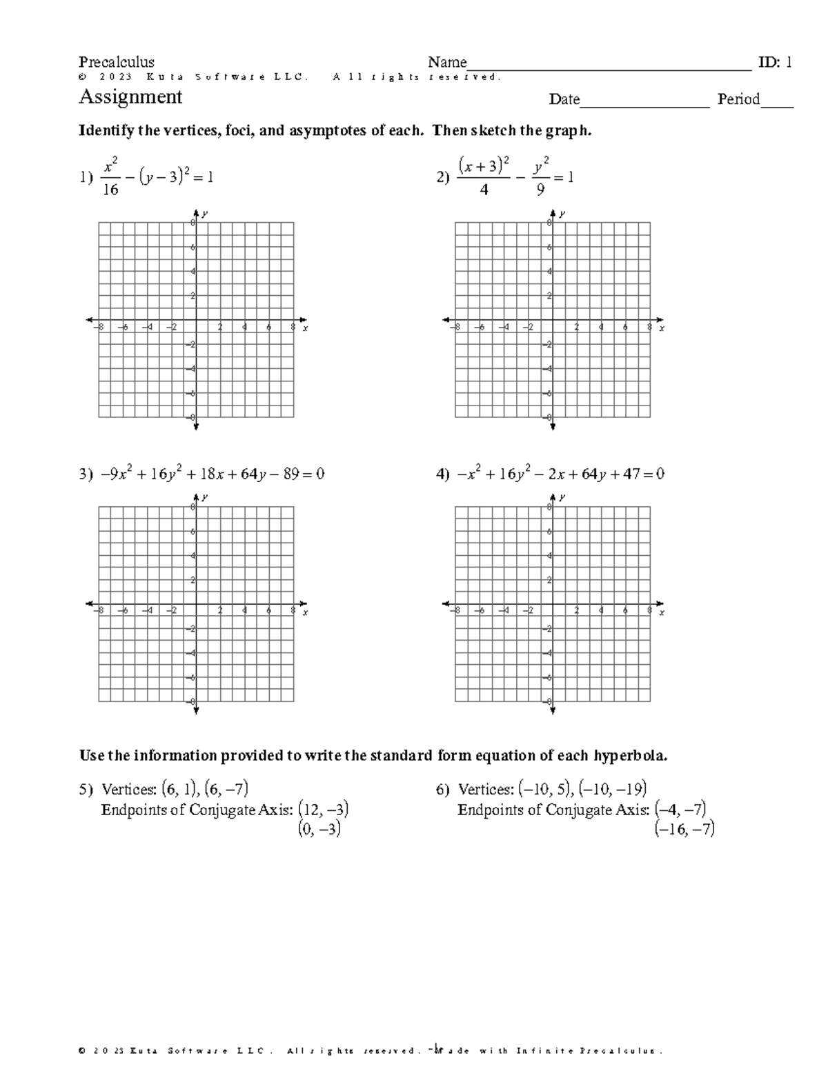 Precalculus Homework 1242023: Graphing Conics and Equations - Studocu