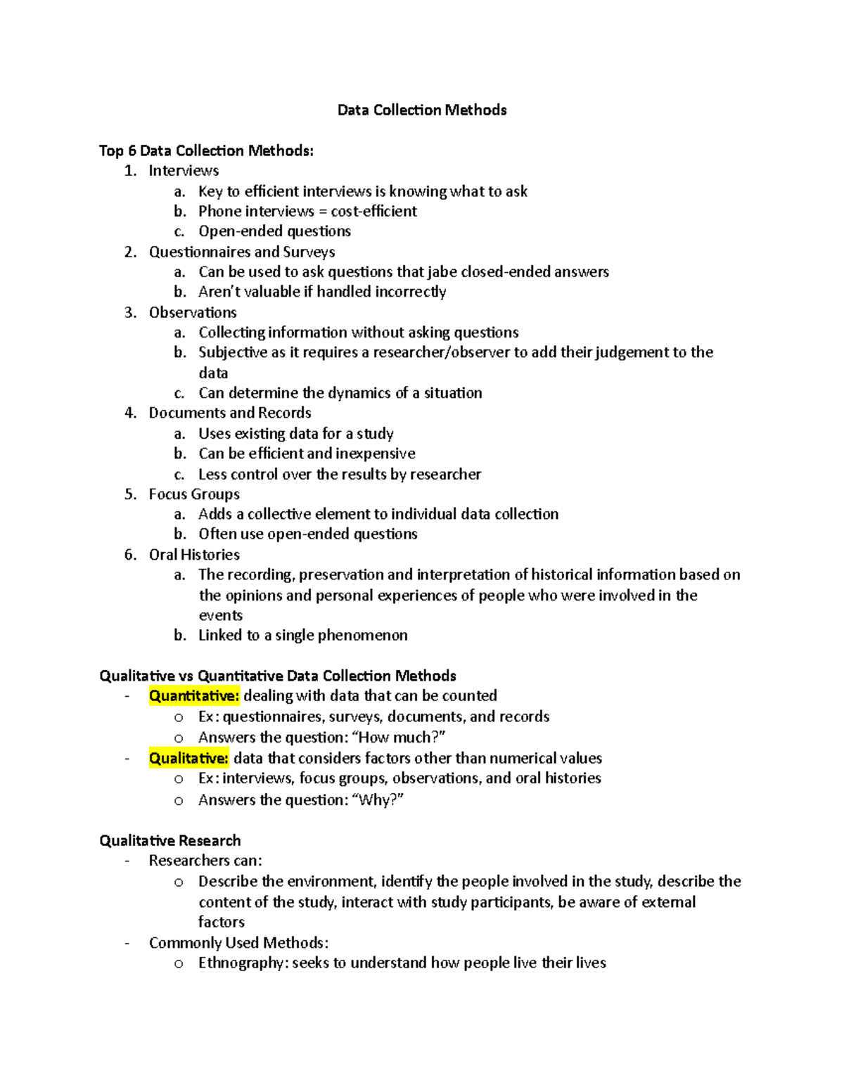 Data Collection Methods Overview for Research Studies (Course Code ...
