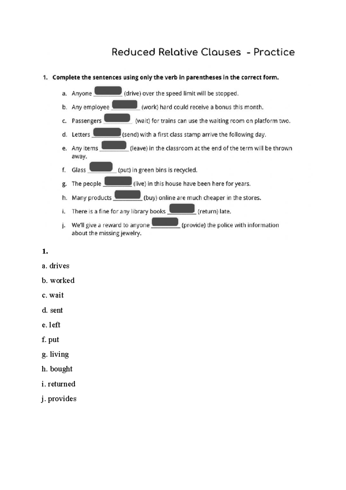 Reducing Relative Clauses: Exercises and Answers (ENG101) - Studocu