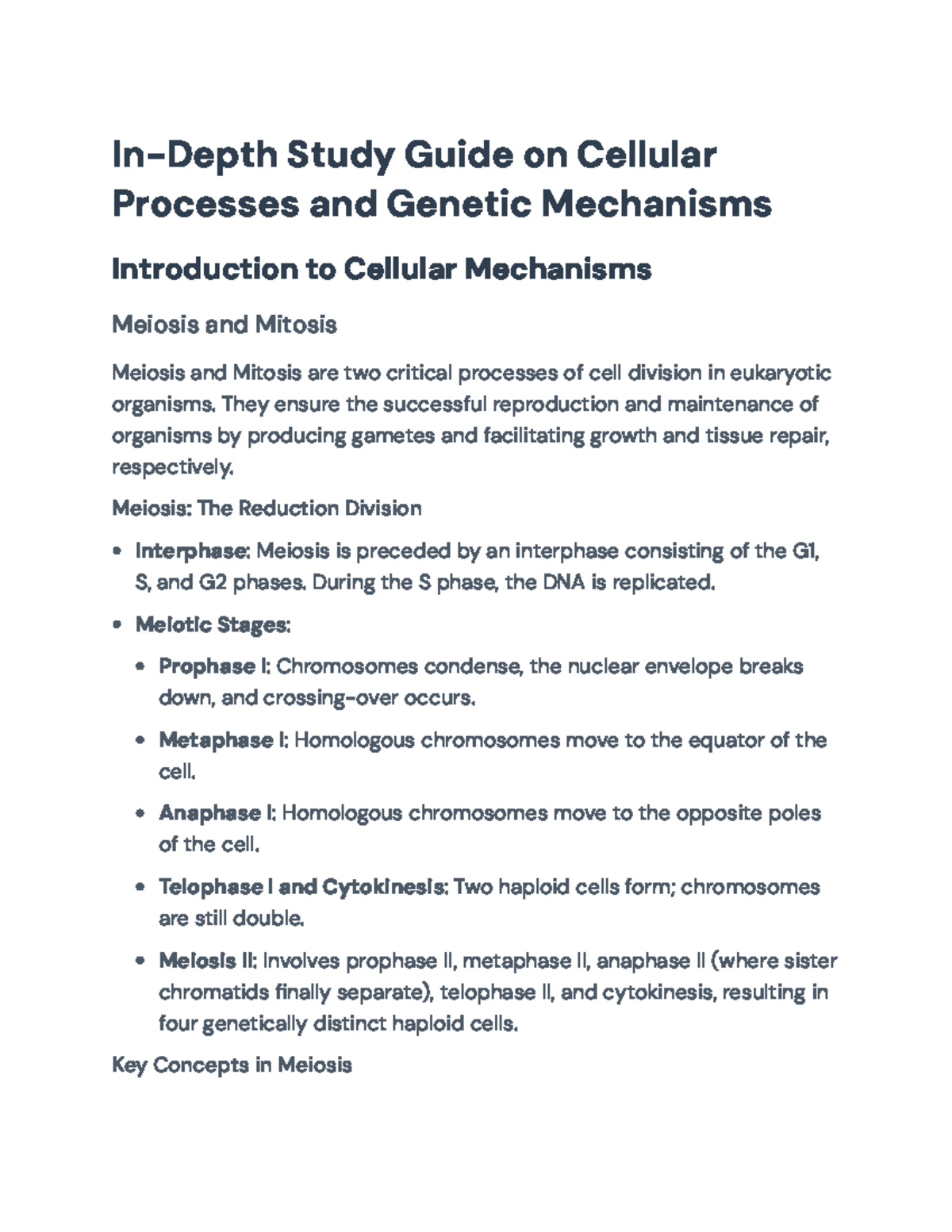 Comprehensive Study Guide on Cellular Processes & Genetics (BIO101 ...