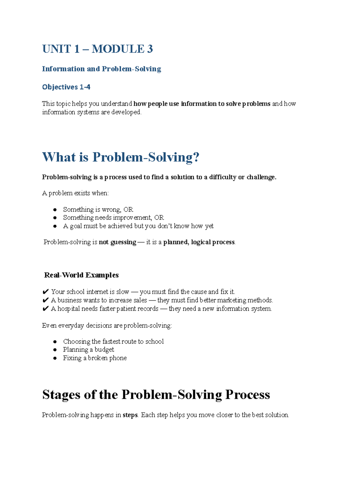 IT UNIT 1 MODULE 3: Problem Solving & Information Evaluation Notes ...