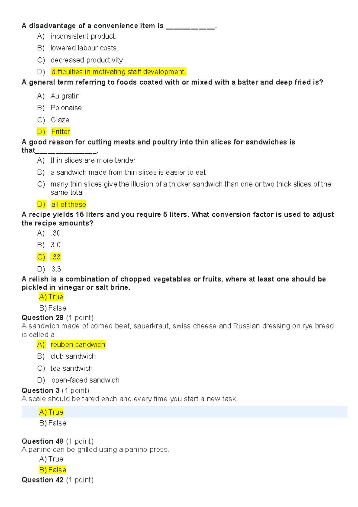 Cooking Quiz: Key Concepts & Questions in Culinary Arts - Studocu