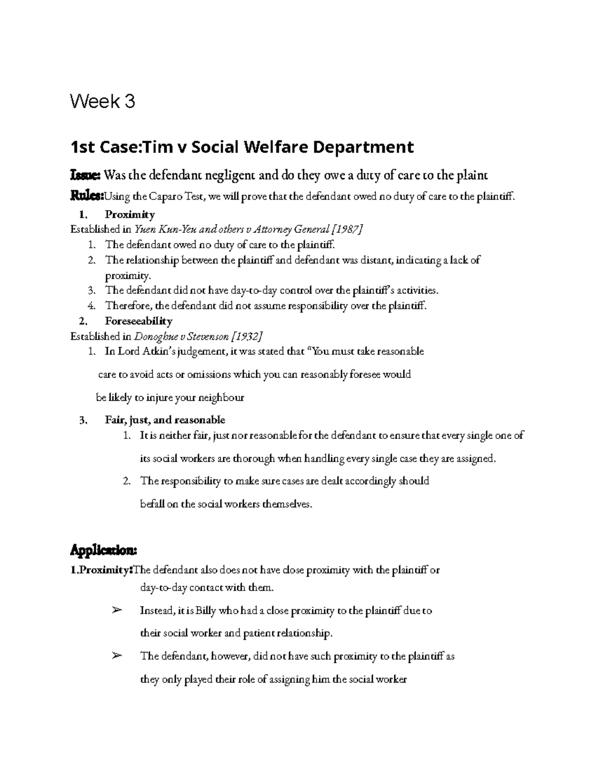 Tutorials(Tort) - Case Law Analysis and Duty of Care Principles - Studocu
