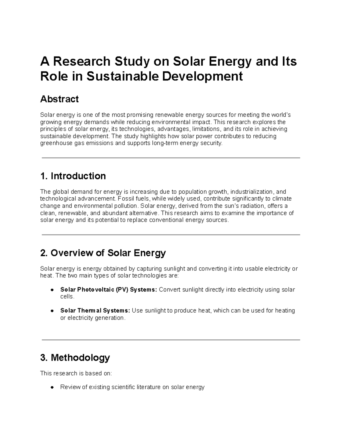 Solar Energy Research: Role in Sustainable Development - Studocu