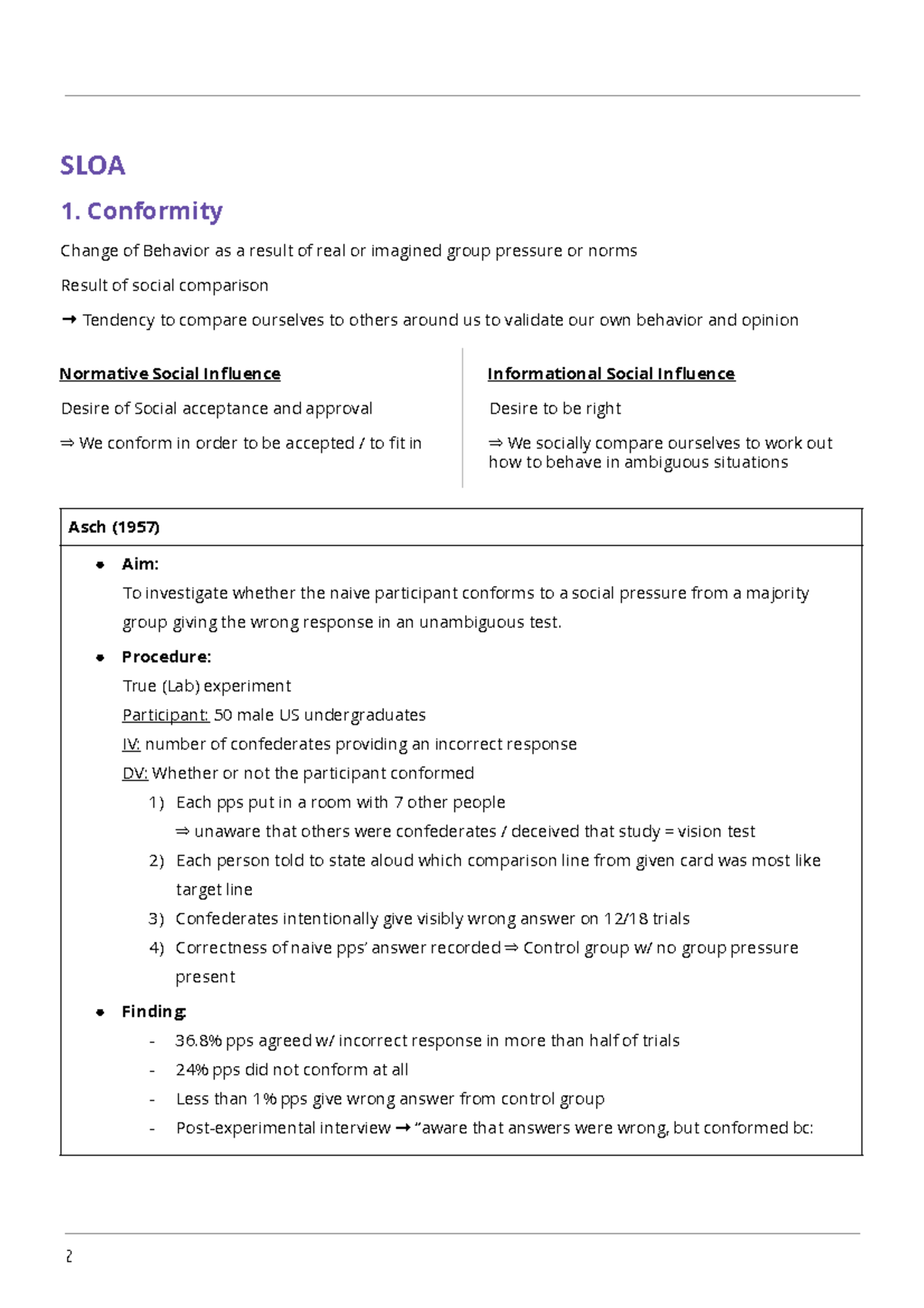 Sociocultural approach notes - SLOA 1. Conformity Change of Behavior as ...