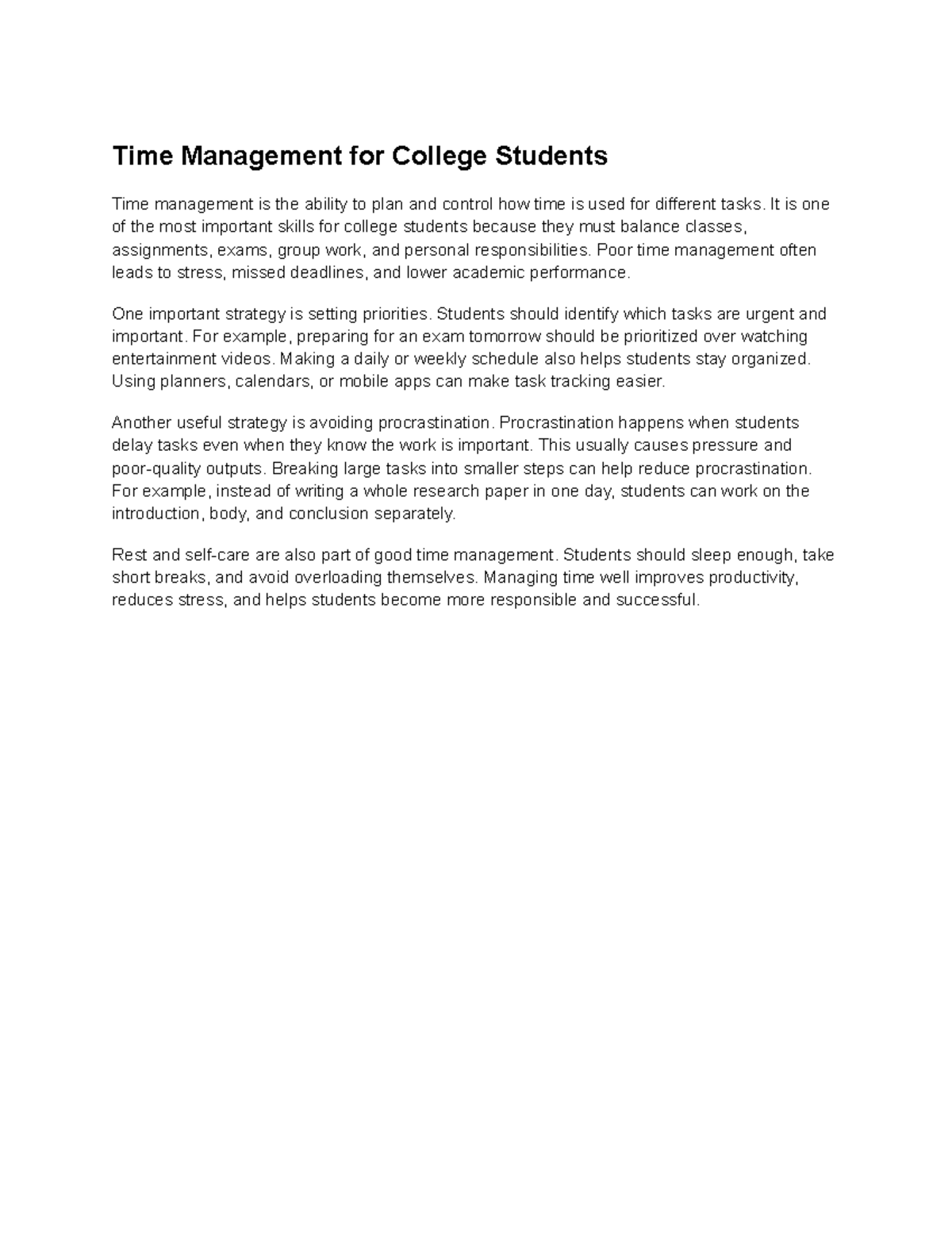 Effective Time Management Strategies for College Students - Studocu