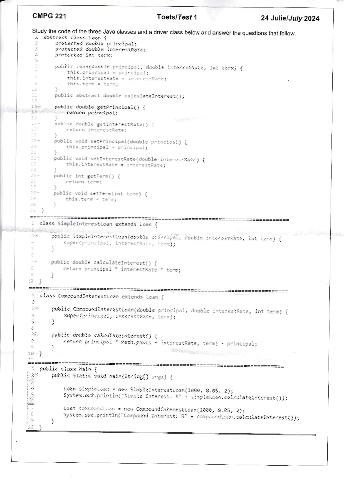 CMPG 221 Class Test 1 2025: Java Vehicle Classes Analysis - Studocu