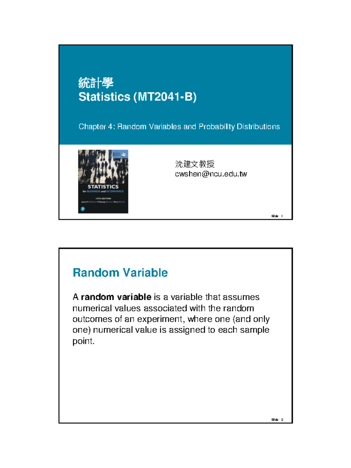統計學 Statistics Chapter 04: Random Variables & Probability Distributions ...