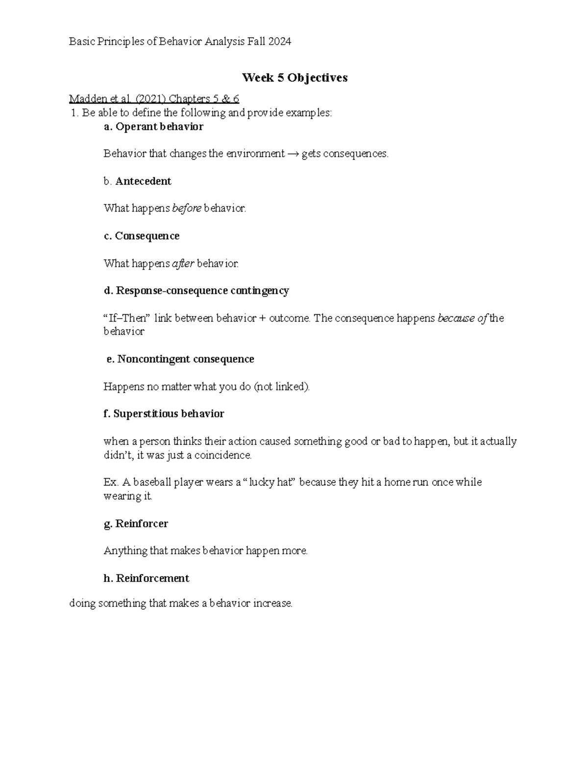 Behavior Analysis Principles: Week 5 Objectives (F24) - Studocu