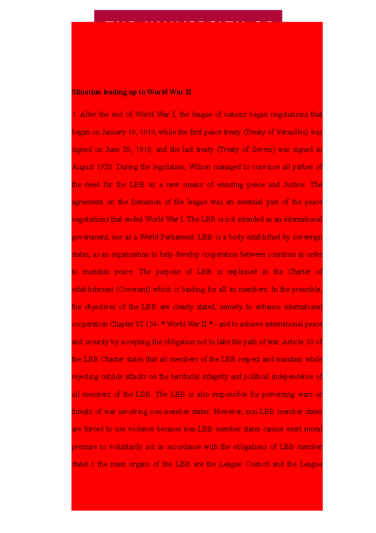 Study History - Situation leading up to World War II - Situation ...