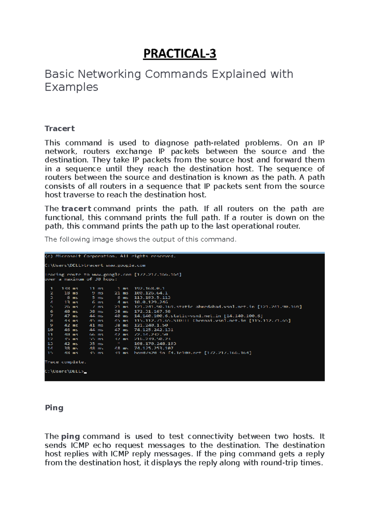 CN Practical 3 - Overview of Basic Networking Commands with Examples ...