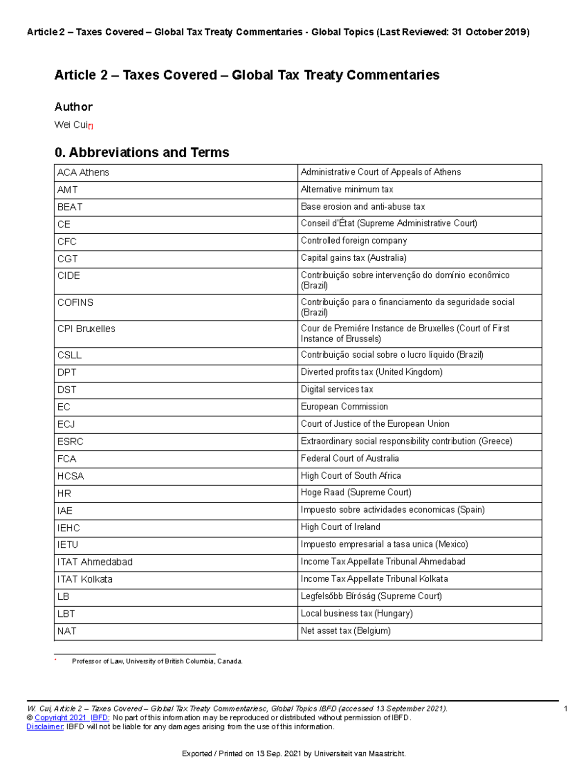 Detailed Analysis of Article 2 - Taxes Covered in Global Tax Treaties ...