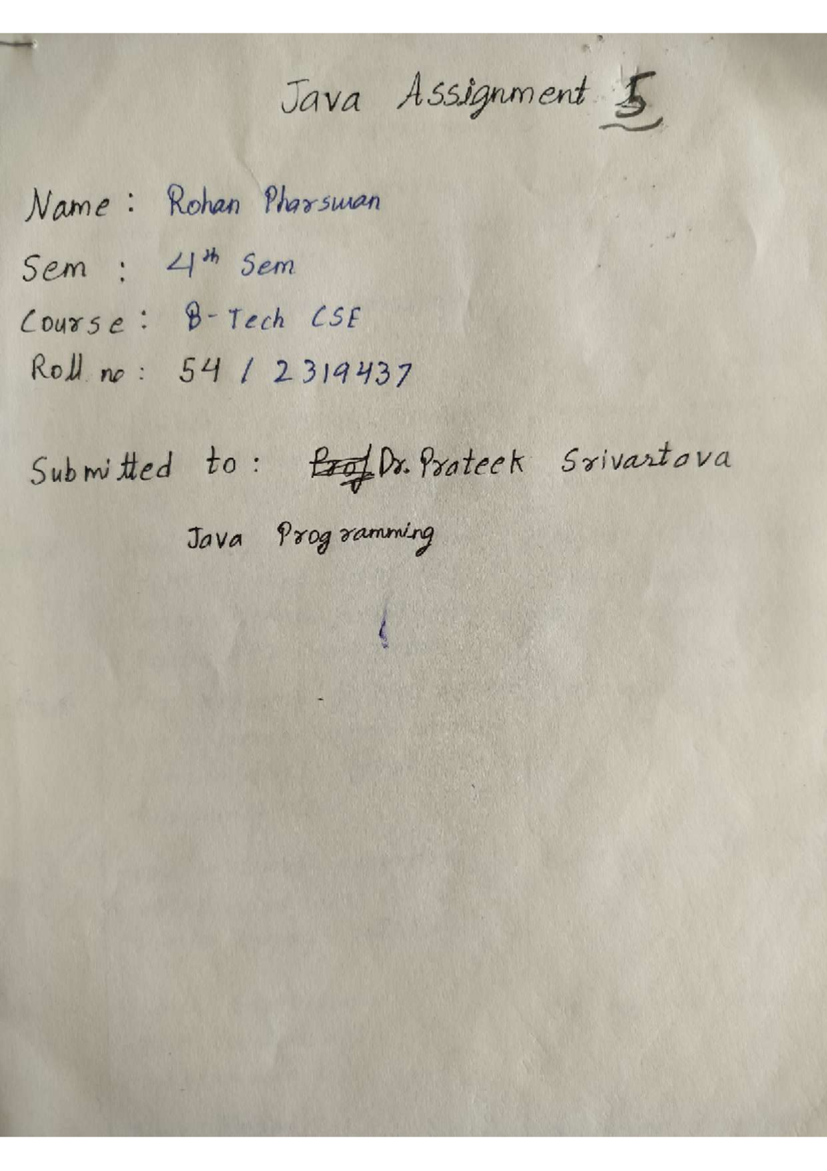 CSE 4th Sem Java Assignment 5 - Practice and Implementation - Studocu
