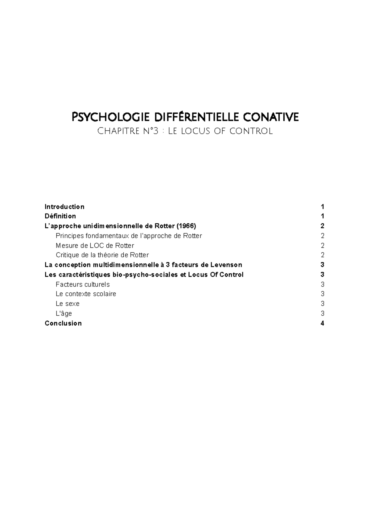 Psychologie différentielle conative - Chapitre 3 : Locus de contrôle de ...