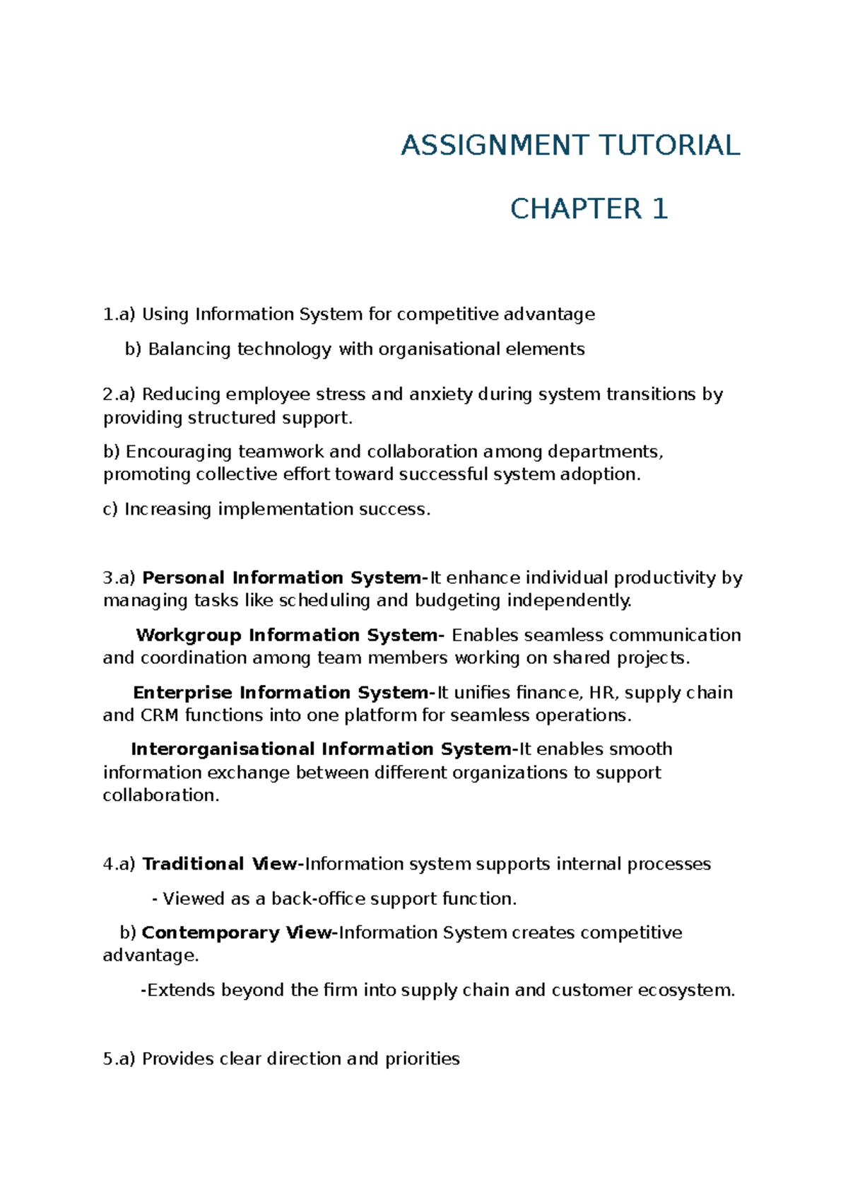 ASSIGNMENT TUTORIAL: CHAPTER 1 - Information Systems Insights - Studocu