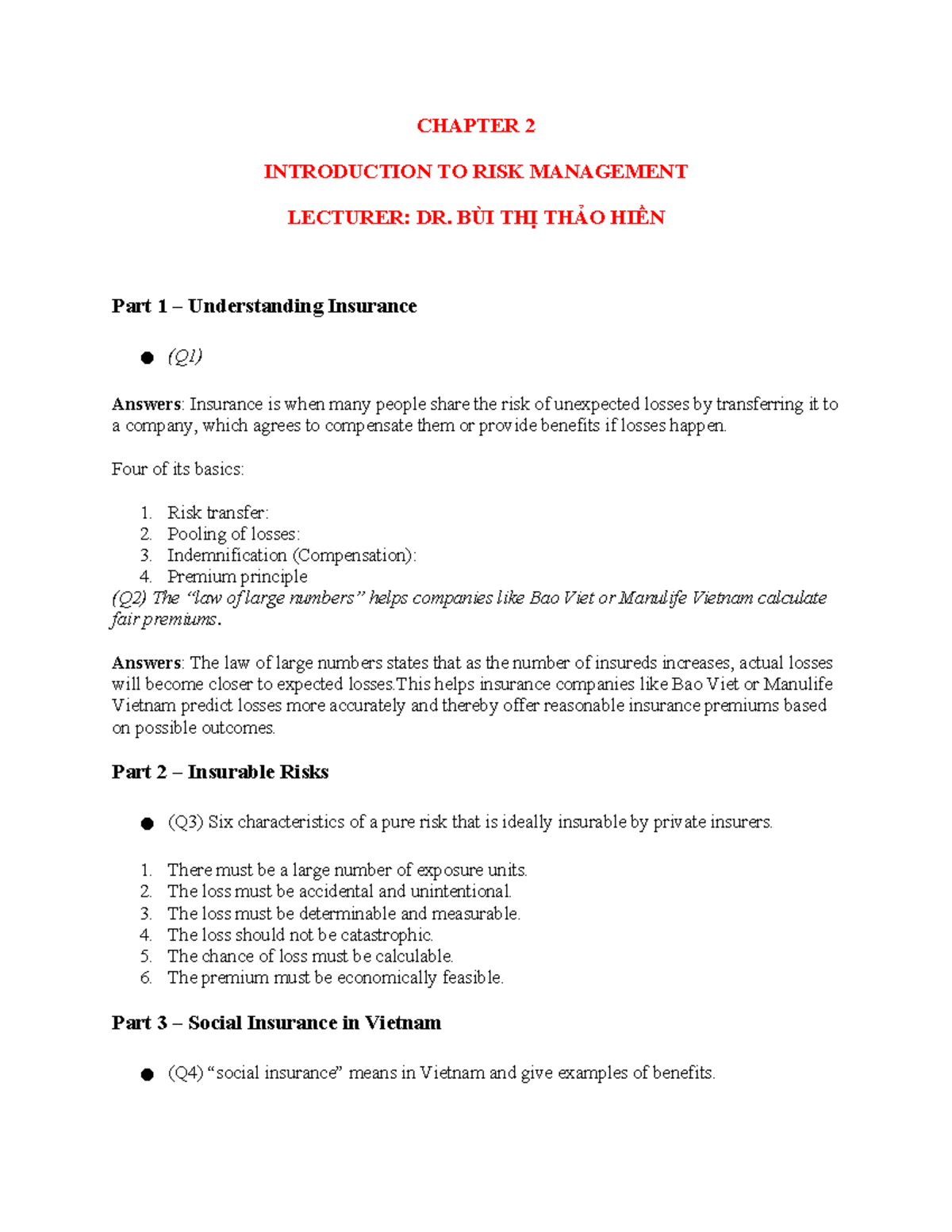 CHAPTER 2: INTRODUCTION TO RISK MANAGEMENT - INSURANCE INSIGHTS - Studocu