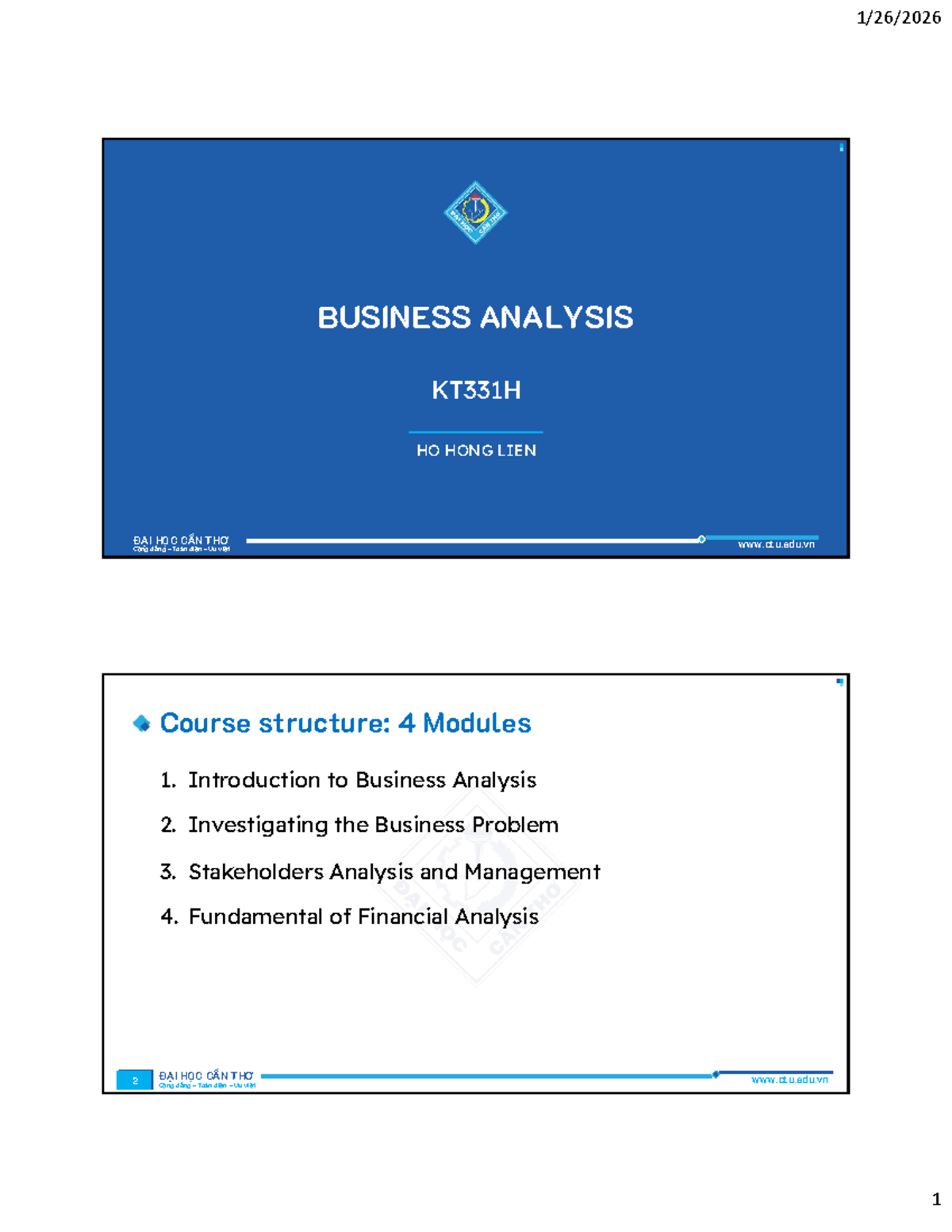 KT331H Business Analysis Course Overview and Key Concepts - Studocu